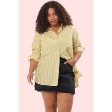 Kadın Büyük Beden Çizgili Gömlek Rahat Kalıp Günlük Kullanım Hafta Sonu Yaz Aylarının Vazgeçilmezi