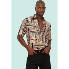 Erkek Kısa Kollu Etnik Desenli Gömlek Viskon Günlük Kullanım Için Yaz Aylarının Vazgeçilmezi