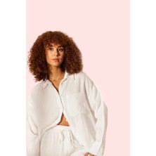 Kadın Oversize Keten Gömlek Düz Desen Günlük Kullanım Yazlık Hafta Sonu Yaz Aylarının Vazgeçilmezi