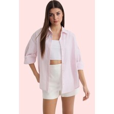 Kadın Oversize Çizgili Dokuma Gömlek Pamuklu Günlük Kombinler Için Yaz Aylarının Vazgeçilmezi