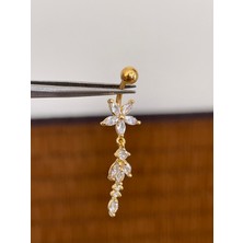 316 L Cerrahi Çelik Bar Ölçüsü 10 mm Baget Taşlı Sallantılı Çiçek Model Göbek Piercingi