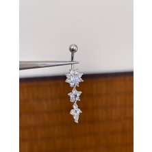 316 L Cerrahi Çelik Bar Ölçüsü 10 mm Kristal Taşlı Sallantılı Çiçek Model Göbek Piercingi