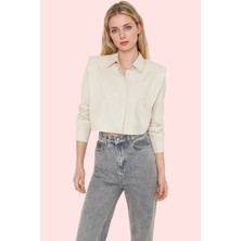 Kadın Pamuk Crop Gömlek Yaka Boxy Kalıp Günlük Şıklık Için Hafta Sonu Yaz Aylarının Vazgeçilmezi