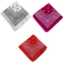 Aida Jewelss Pamuklu Klasik Desen   3lü Bandana Seti Renkli Bandana Etnik Desenli  Bandana
