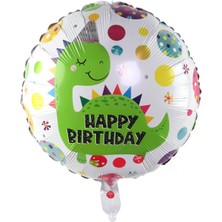 Yuvarlak Happy Birthday Baskılı Yeşil Dinazor Folyo Balon