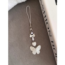 Kelebek Telefon Charm, Fiyonk Telefon Ipi Charmı, Kelebek Telefon Süsü Çanta Charm