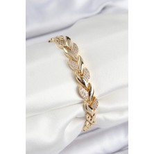 Pirinç Zirkon Taşlı Balık Kuyruğu Model Gold Renk Kadın Bileklik