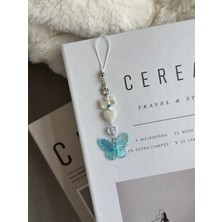 Coquette Mavi Telefon Charmı - Mavi Kelebek Kalp Figürlü Telefon İpi