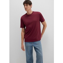 Mavi Etiket Detaylı Bordo Basic Tişört 0611824-70394