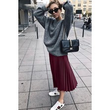 Kadın Bordo Pileli Etek Kombini – Günlük ve Şık Stil | Sonbahar/kış Moda