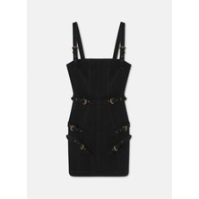 Versace Jeans Couture Kare Yaka Düz Siyah Kısa Kadın Elbise 78HAO952