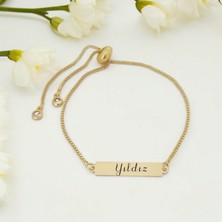 Altın Plakalı 14 Ayar Yıldız Ismine Özel Dikdörtgen Motifli Zincirli Hediye BILEKLIK-400ISIM