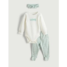 Lcw Baby  Bisiklet Yaka Kız Bebek Çıtçıtlı Body Pantolon ve Saç Bandı 3'lü  (W5)