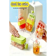 Basmalı Otomatik Buz Kalıbı 18 Hazneli Buzluk ve Pipetli Su Şişesi Kapaklı Buz Kalıbı 500 ml Beyaz