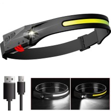PS-001 5 Aydınlatma Modlu COB LED Sensörlü USB Şarj  Edilebilir Dahili Pilli Kafa Lambası