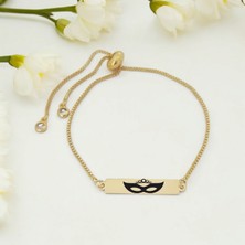 14 Ayar Plakalı Altın Balmaske Temalı Dikdörtgen Motifli Zincirli Hediye BILEKLIK-400SEMBOL