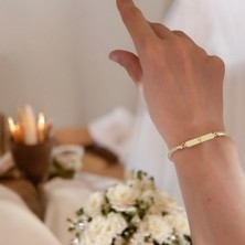 14 Ayar Plakalı Altın G Harfine Özel Dikdörtgen Motifli Hasır Kordonlu Hediye BILEKLIK-402HARF