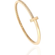 Altın Nesil 14 Ayar T Model Taşlı Yaysız Bilezik