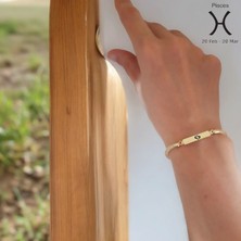 Altın Plakalı 14 Ayar Balık Burçları Için Hasır Kordonlu Dikdörtgen Motifli Hediye BILEKLIK-402BURÇ