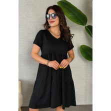 Arben Boutique Kadın Kısa Kollu V Yakalı Viskon Elbise