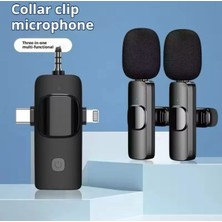 iPhone 12 Uyumlu Ikili Kablosuz Yaka Mikrofonu 3.5mm Aux Youtube Facebook Tiktok Vlog