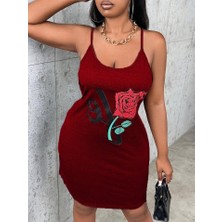 Arben Boutique Askılı Gül Baskı Viskon Elbise