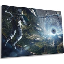 Uzay Karadelik ve Astronot Yatay Cam Tablo, Evren ve Galaksi, Ev Ofis Duvar Dekoru, Lüks Hediyelik