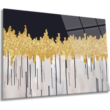 Soyut Altın Karmaşa Yatay Cam Tablo, Modern, Ev ve Ofis Duvar Dekoru, Lüks Hediyelik