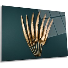 Gold Tüyler Lüx Görünümlü Yatay Cam Tablo, Modern, Ev ve Ofis Duvar Dekoru, Lüks Hediyelik