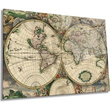 Eski Vintage Dünya Haritası Yatay Cam Tablo, Coğrafya, Ev ve Ofis Duvar Dekoru, Lüks Hediyelik