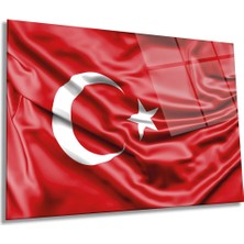 Kırmızı Dalgalı Türk Bayrağı Yatay Cam Tablo, Türkiye Bayrak, Ev Ofis Duvar Dekoru, Lüks Hediyelik
