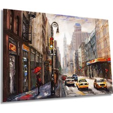 New York Sokakları Yatay Cam Tablo, Resim Sanatı, Ev ve Ofis Duvar Dekoru, Lüks Hediyelik
