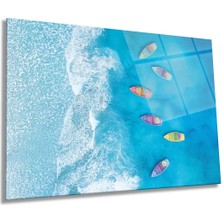 Denizde Renkli Tekneler Manzarası Yatay Cam Tablo, Ev ve Ofis Duvar Dekoru, Lüks Hediyelik