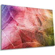 Makro Renkli Yaprak Yatay Yatay Cam Tablo, Doğa, Ev ve Ofis Duvar Dekoru, Lüks Hediyelik