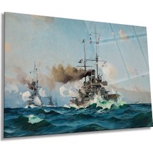 Okyanusta Savaş Gemisi Yatay Cam Tablo, Modern, Ev ve Ofis Duvar Dekoru, Lüks Hediyelik