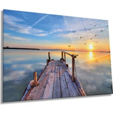 Gün Batımında Iskele Manzarası Yatay Cam Tablo, Ev ve Ofis Duvar Dekoru, Lüks Hediyelik