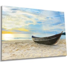 Sahilde Sandal Manzarası Yatay Cam Tablo, Ev ve Ofis Duvar Dekoru, Lüks Hediyelik