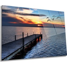 Kuşlar Deniz ve Manzarası Yatay Cam Tablo, Ev ve Ofis Duvar Dekoru, Lüks Hediyelik