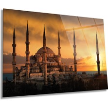 Gün Batımında Sultanahmet Camii Yatay Cam Tablo, Manevi Dini ve Islami, Ev ve Ofis Dekoru, Hediyelik