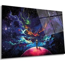 Soyut Renkli Uzay Illüstrasyonu Yatay Cam Tablo, Evren ve Galaksi, Ev ve Ofis Dekoru, Lüks Hediyelik