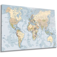 Açık Mavi Dünya Haritası Yatay Cam Tablo, Coğrafya, Ev ve Ofis Duvar Dekoru, Lüks Hediyelik