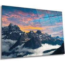 Alp Dağları Manzarası Yatay Cam Tablo, Ev ve Ofis Duvar Dekoru, Lüks Hediyelik