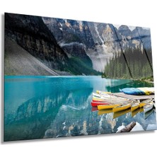 Göl Kenarında Renkli Kanolar Manzarası Yatay Cam Tablo, Ev ve Ofis Duvar Dekoru, Lüks Hediyelik