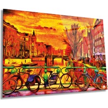 Bisiklet ve Şehir Yatay Cam Tablo, Modern, Ev ve Ofis Duvar Dekoru, Lüks Hediyelik