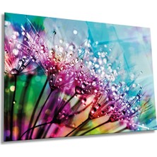 Rengarenk Karahindiba Yatay Cam Tablo, Ev ve Ofis Duvar Dekoru, Lüks Hediyelik