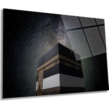 Kabe ve Evren Uzay Manzarası Yatay Cam Tablo, Islami, Ev ve Ofis Duvar Dekoru, Lüks Hediyelik