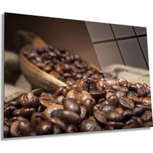 Kahve Çekirdekleri Yatay Cam Tablo, Modern, Ev ve Ofis Duvar Dekoru, Lüks Hediyelik