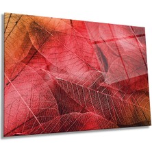Makro Kırmızı Yaprak Yatay Cam Tablo, Doğa, Ev ve Ofis Duvar Dekoru, Lüks Hediyelik