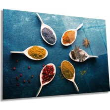 Gıda Sanatıyla Renkli Baharatlar Yatay Cam Tablo, Ev ve Ofis Duvar Dekoru, Lüks Hediyelik