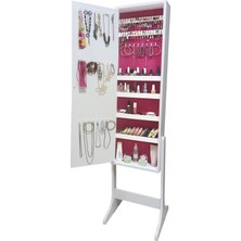 Number One -Yk- Demonte Ayaklı Aynalı Takı Dolabı Hediyelik Çok Amaçlı G-Beyaz K-Fuşya